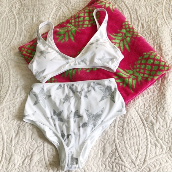 aerie Other - NWOT Aerie White Stars High Waisted Bikini - Large
